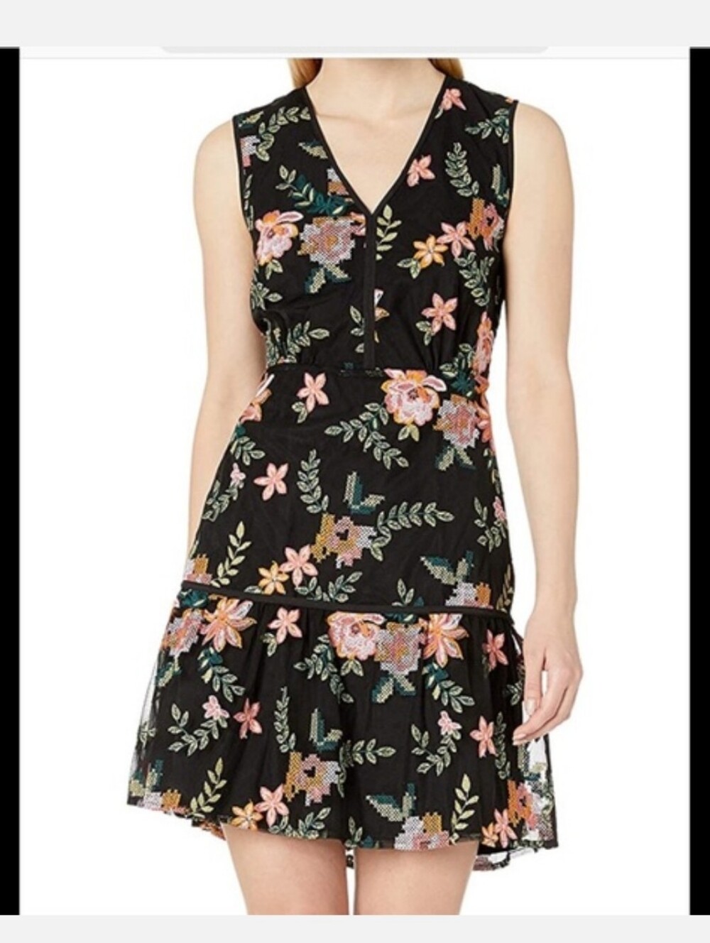 Sam Edelman Sleeveless Mesh Dark floral Whimsygoth Grannycore Y2k mini Dress